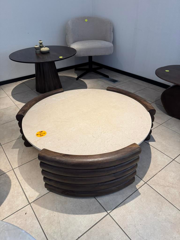 Salontafel Japandi travertin hout 90x30 cm, Ophalen, Japandi, Overige materialen, 100 tot 150 cm