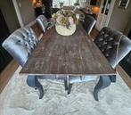 Brocante Eetkamertafel 200x100 cm - Antraciet/Hout, Huis en Inrichting, Tafels | Eettafels, Ophalen, Gebruikt, 100 tot 150 cm