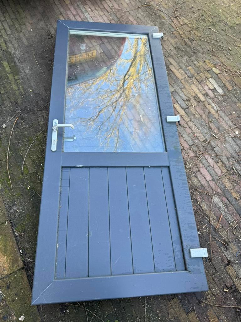 Kunstof deur inclusief kozijn, Doe-het-zelf en Verbouw, Deuren en Horren, Ophalen, 200 tot 215 cm, Glas, Buitendeur