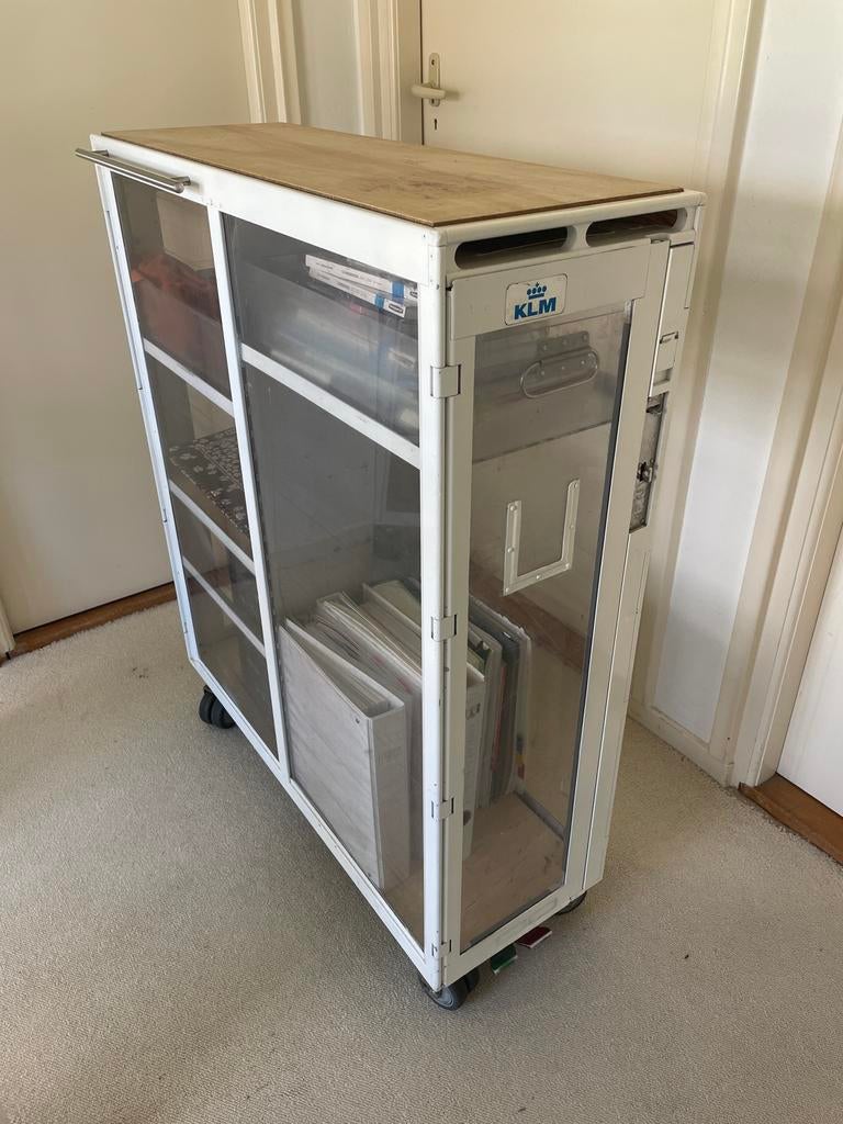 KLM vliegtuig trolley met houten planken (refurbished), Huis en Inrichting, Ophalen, Gebruikt