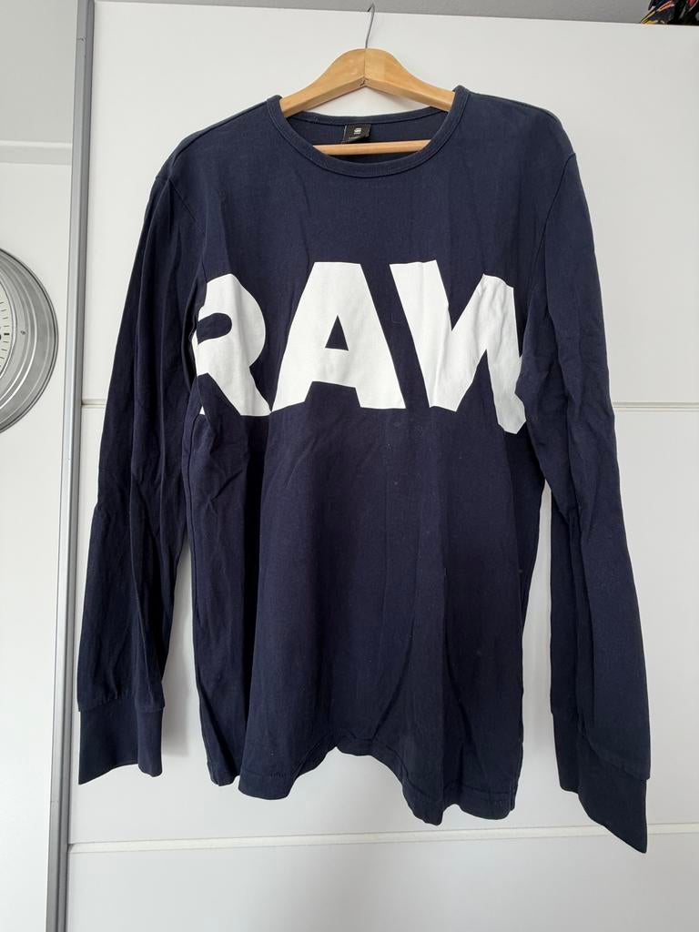 G-Star RAW Longsleeve T-shirt - Donkerblauw met Wit Logo, Ophalen of Verzenden, Zo goed als nieuw, Maat 48/50 (M), Blauw