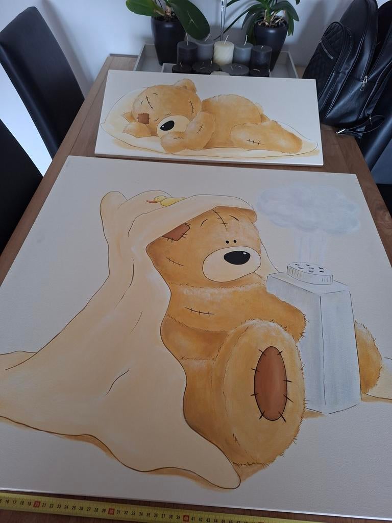 2 Schattige Teddybeer Schilderijen voor Kinderkamer, Antiek en Kunst, Ophalen
