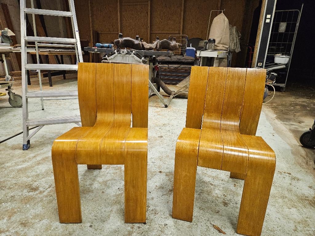 stripstoel Gijs Bakker voor Castelijn, Huis en Inrichting, Stoelen, Ophalen, Gebruikt, Bruin, Design klassiek vintage