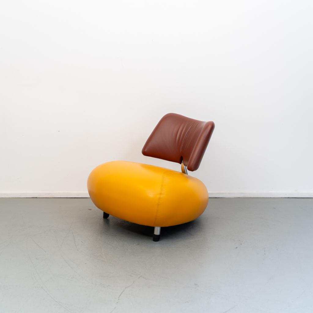 1x Leolux Pallone fauteuil kleurstelling geel/bruin, Huis en Inrichting, Fauteuils, Niet ingevuld, Niet ingevuld, Leer, Ophalen of Verzenden