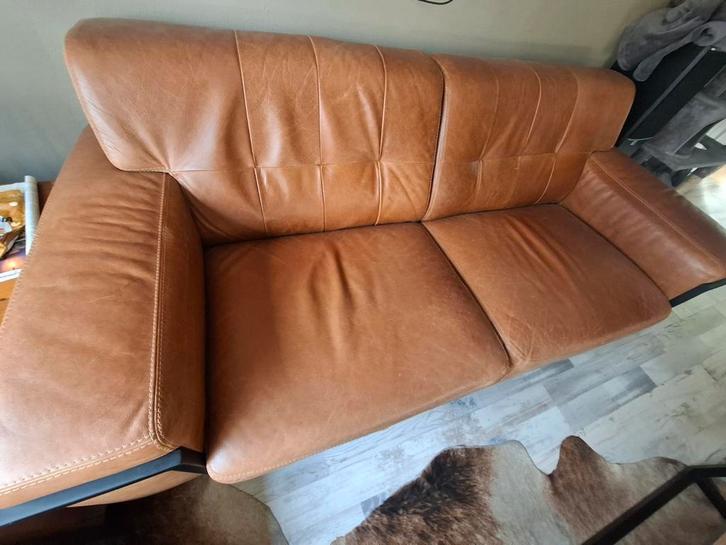 Cognac 2,5-zits bank - 203x100x40 cm, Huis en Inrichting, Banken | Sofa's en Chaises Longues, Gebruikt, Driepersoons, 200 tot 250 cm