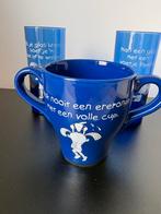 2 blue band glazen en mok, Glas of Glazen, Gebruikt, Ophalen of Verzenden, Glas