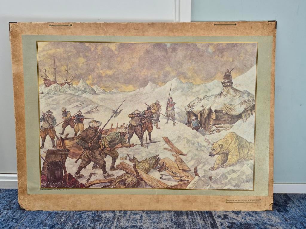 Historische Plaat: Overwintering op Nova Zembla, Antiek en Kunst, Antiek | Schoolplaten, Ophalen, Geschiedenis