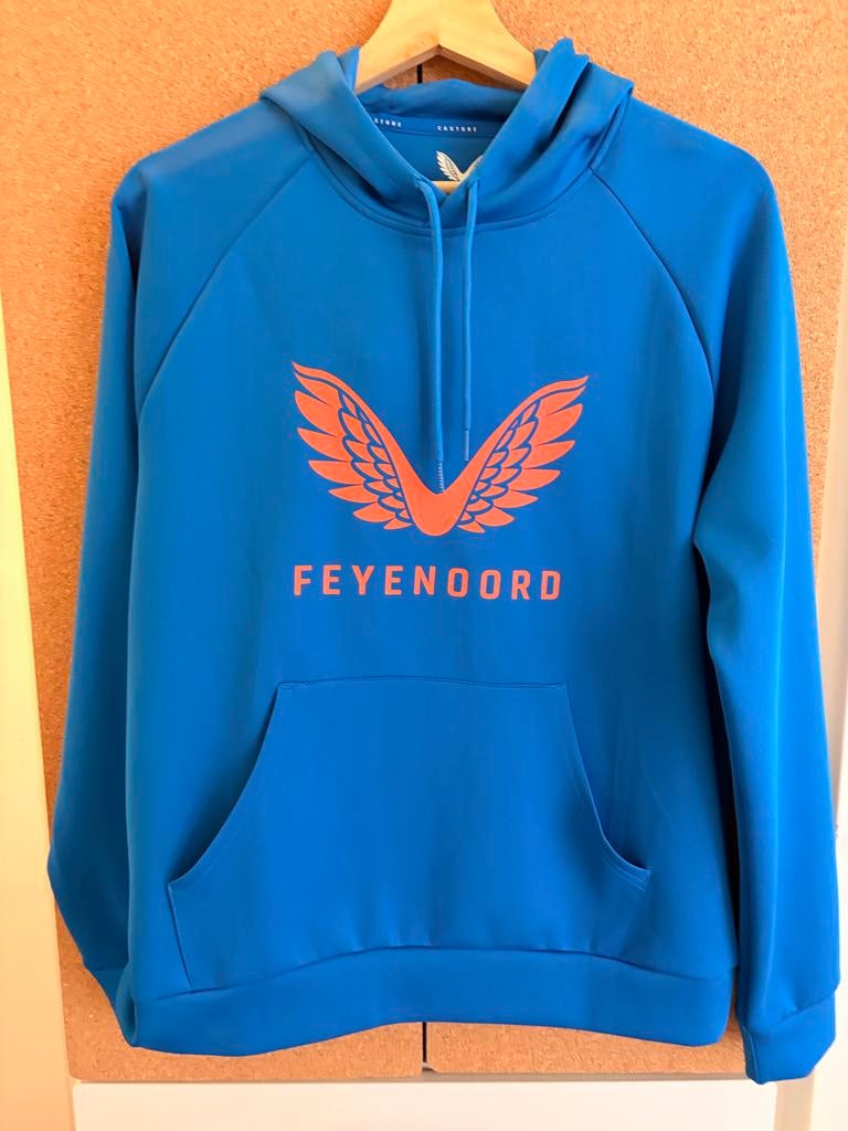 Feyenoord sweater met capuchon, Ophalen of Verzenden, Zo goed als nieuw, Maat 38/40 (M), Blauw