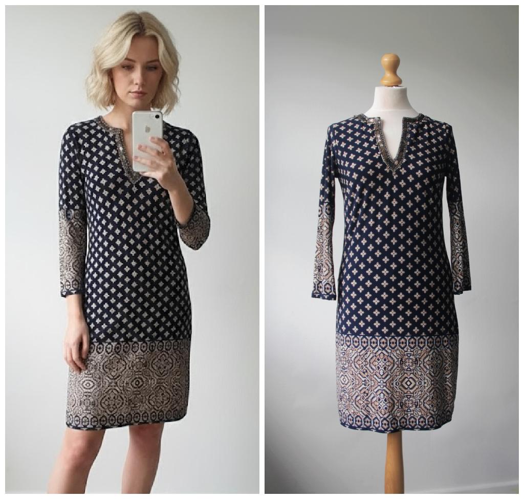 K-Design - hele mooie jurk / blauw / maat XS, K-design, Zo goed als nieuw, Knielengte, Maat 34 (XS) of kleiner