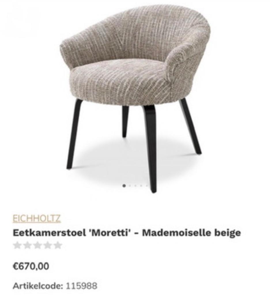 6 Designer Eetkamerstoel Eichholtz Moretti Mademoiselle, Huis en Inrichting, Stoelen, Ophalen, Hotel chic/ modern klassiek, Gebruikt