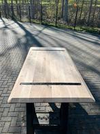 Rechthoekige eettafel 200x100x3 verjongd eiken rustiek, Eikenhout, 50 tot 100 cm, Vijf personen of meer, Rechthoekig