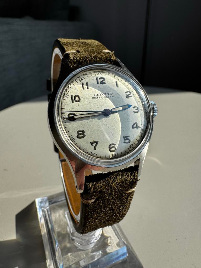 Vintage Glycine Bienne-Genève Polshorloge, Overige merken, Gebruikt, Staal, Polshorloge