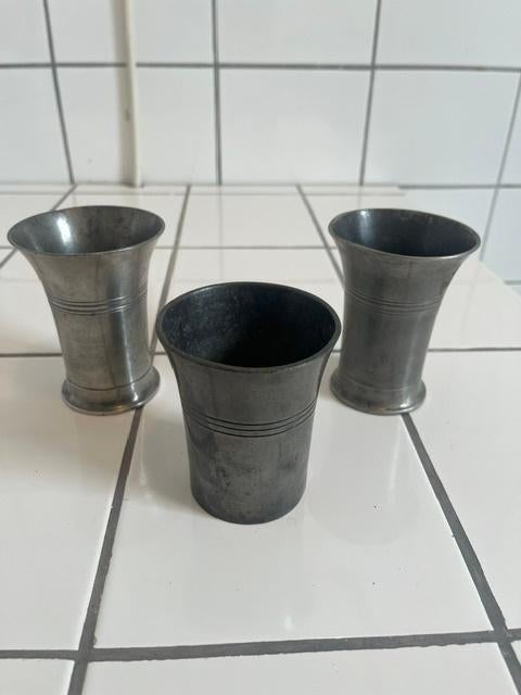 3 Tinnen bekers Kamphof Zwolle, Ophalen of Verzenden