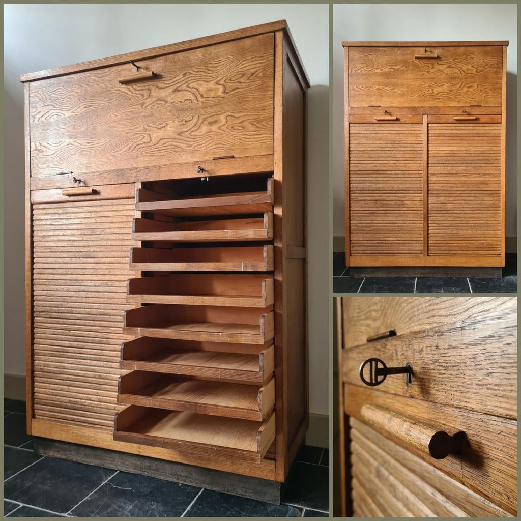 Jaren 40/50 archiefkast, dossierkast, ladekast, roldeurkast., Ophalen, 100 tot 150 cm, 50 tot 100 cm, Mid Century
