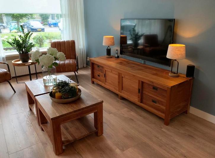 Teak tv kast (dressoir) en salontafels, Huis en Inrichting, Kasten | Televisiemeubels, Gebruikt, Minder dan 100 cm, 200 cm of meer
