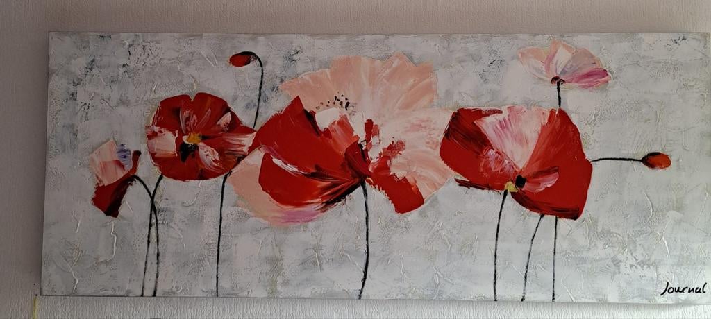 Schilderij met rode en roze bloemen, Ophalen of Verzenden