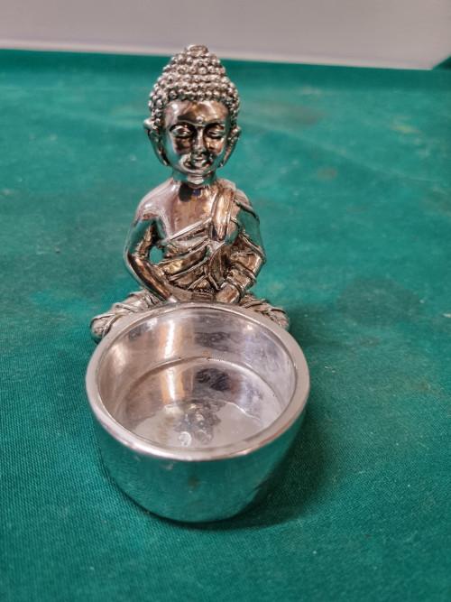 waxinehouder boeddah zilverkleurig, Ophalen of Verzenden, 'T Olde Gre-j, Info@toldegrej.nl, Endepoelstraat 20f Didam