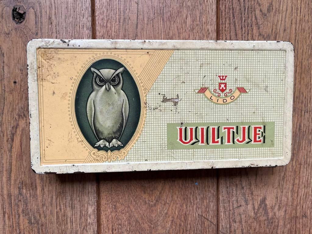 Vintage blik Uiltje - La Bolsa Kampen Holland, Verzamelen, Blikken, Gebruikt, Overige, Overige merken, Ophalen of Verzenden