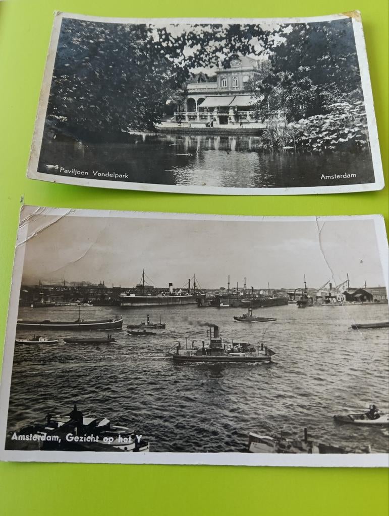 2 Oude Ansichtkaarten Amsterdam: Vondelpark & Het IJ, Ophalen of Verzenden, Voor 1920, Gelopen, Noord-Holland