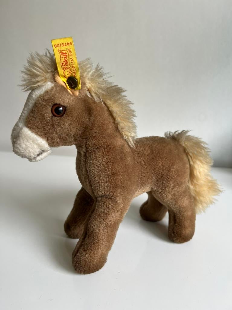 Vintage STEIFF Paard Ponypaard met Label en Knop 80’s, Ophalen of Verzenden, Gebruikt, Overige typen, Steiff