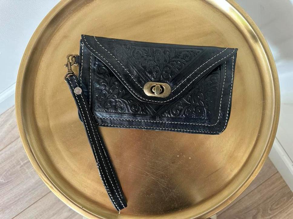 Marokkaanse lederen portemonnee - Zwart 20x11cm, Overige merken, Zwart, Nieuw, Ophalen of Verzenden