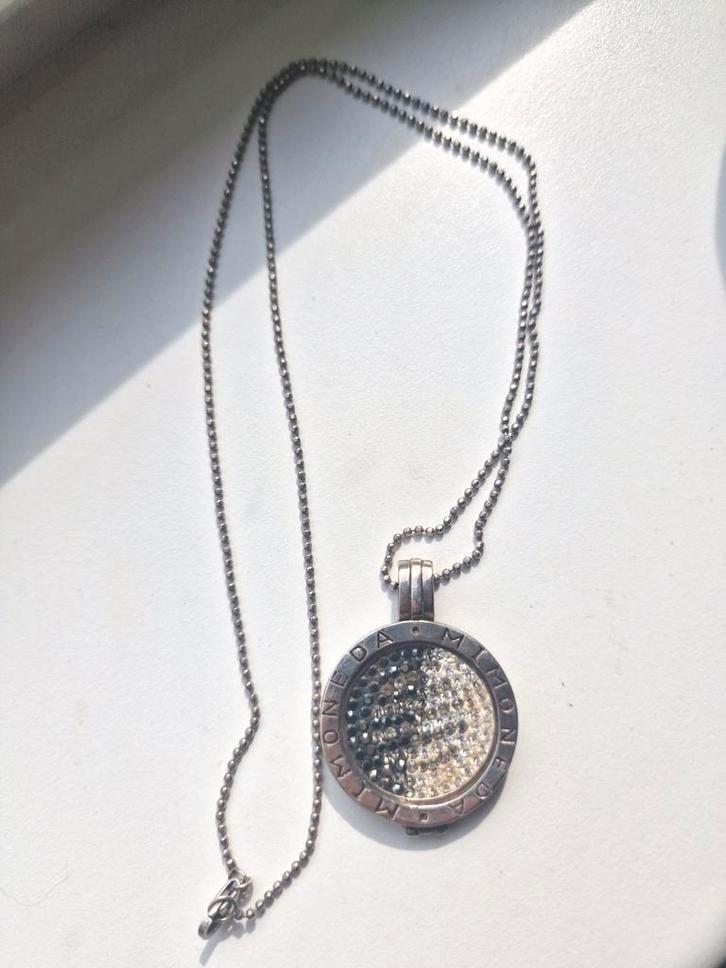 Mi Moneda zilveren ketting met strass hanger, Sieraden, Tassen en Uiterlijk, Kettingen, Zo goed als nieuw, Zilver, Zilver, Met strass