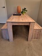 Eettafel met bankjes, Huis en Inrichting, Tafels | Eettafels, Ophalen, 50 tot 100 cm, Zo goed als nieuw, 150 tot 200 cm