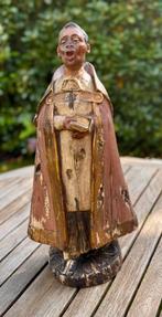 Leuk gipsen beeldje van zingende monnik - houtlook, Ophalen