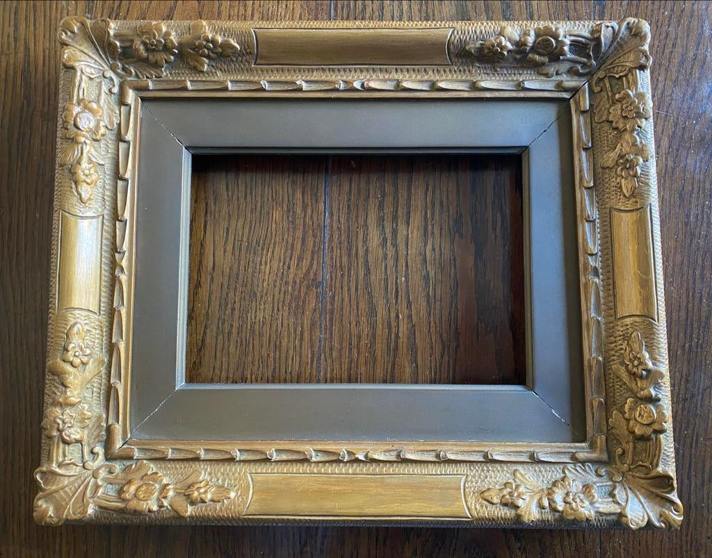 Antieke Houten Lijst - Goudkleurig Ornament, Ophalen, Gebruikt, Hout, Minder dan 50 cm