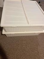 2x Witte Kunststof Opbergbakken met Deksel, Ophalen, Kunststof, Gebruikt, 50 tot 100 cm