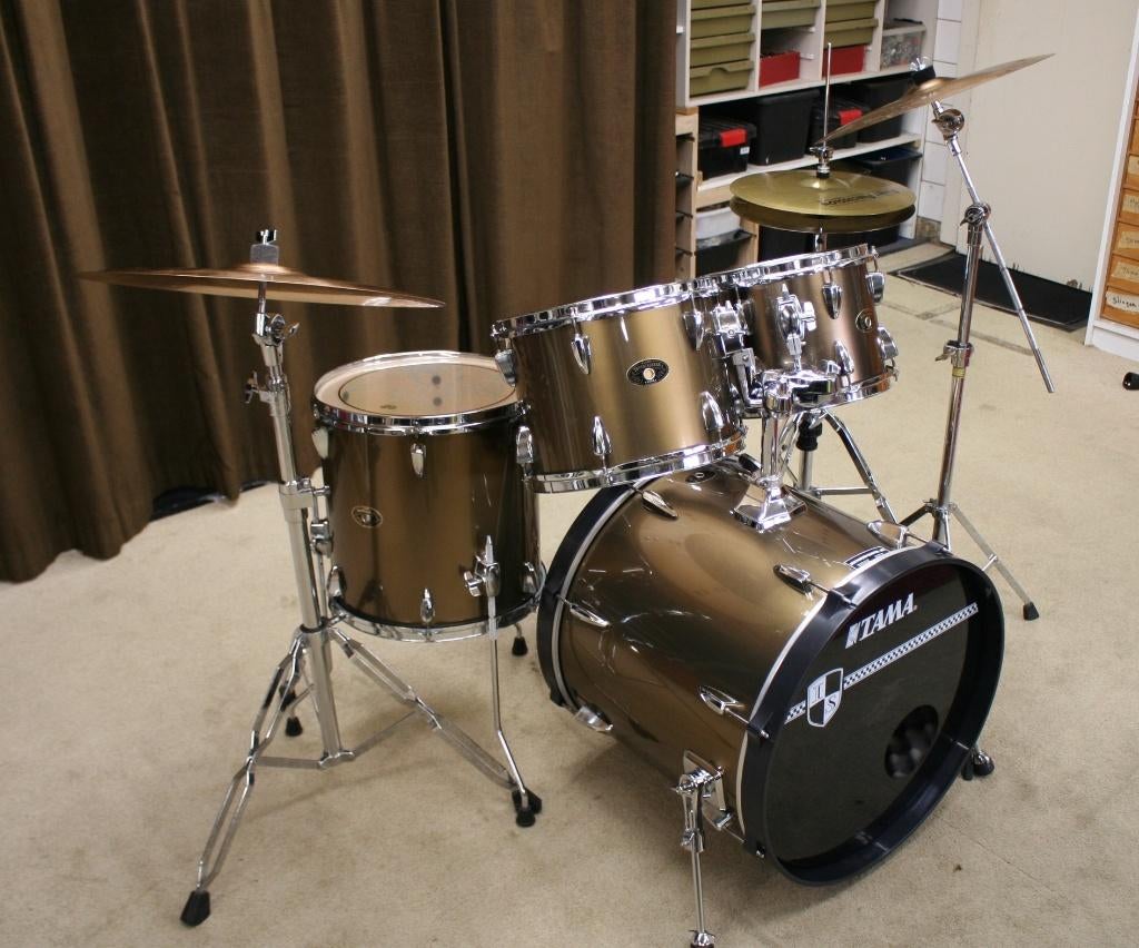 drumstel: tama imperialstar mocca 20/10/12/14/14sn bekkenset, Muziek en Instrumenten, Drumstellen en Slagwerk, Ophalen, Gebruikt