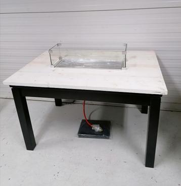 Vuurtafel-Eettafel met RVS brander, glasombouw en afdekplaat beschikbaar voor biedingen
