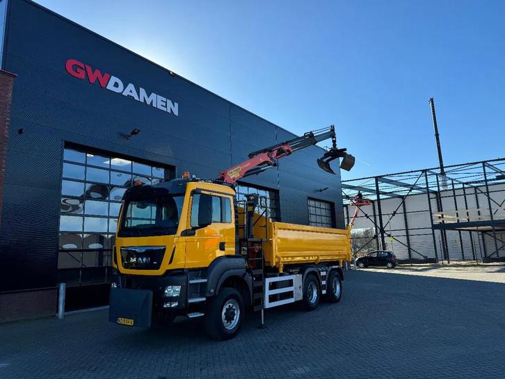 MAN TGS 33.440 6x6 WS Kipper/ kraan Euro 6 (bj 2016), Auto's, Vrachtwagens, Particulier, ABS, Achteruitrijcamera, Centrale vergrendeling