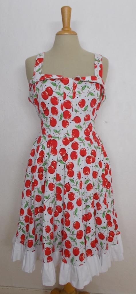Grappige kersen print jurk! L/XL, Kleding | Dames, Jurken, Zo goed als nieuw, Maat 46/48 (XL) of groter, Wit, Onder de knie, Verzenden