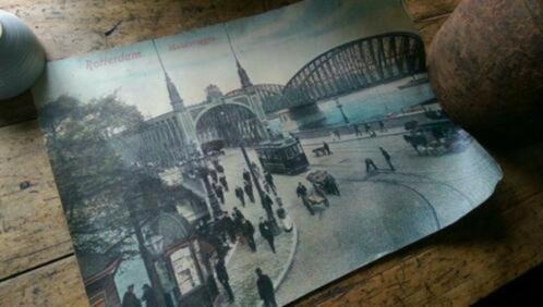 Prent - Litho Maasbruggen Rotterdam, Antiek en Kunst, Kunst | Litho's en Zeefdrukken, Ophalen