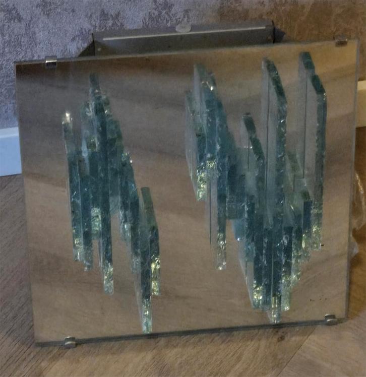 Spiegelglazen wandlamp, Huis en Inrichting, Lampen | Wandlampen, Zo goed als nieuw, Glas, Metaal, Ophalen of Verzenden