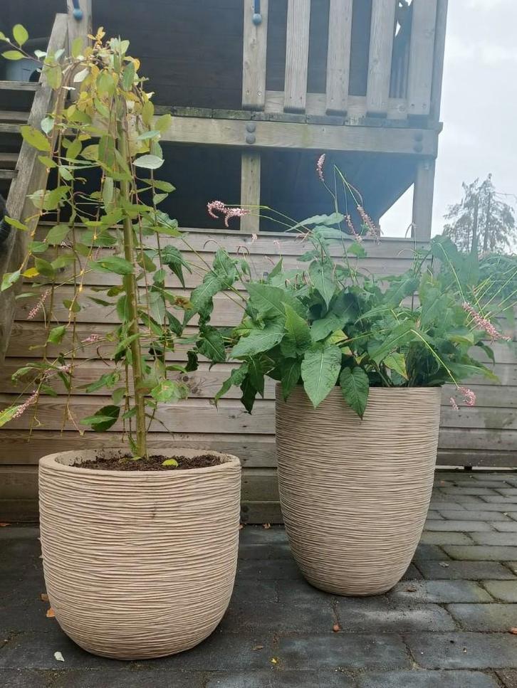 Capi Rib Terrazzo Beige Bloempotten - Set van 2, Tuin en Terras, Bloembakken en Plantenbakken, Nieuw, Beton, Binnen, Balkon, Tuin