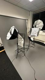 4 Bresser lampen + Jinbei vinyl wallpaper dubbel (wit/grijs), Ophalen, Zo goed als nieuw