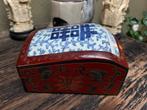 Chinese lakscherfdoos porselein deksel blauw wit chinees, Ophalen of Verzenden