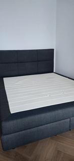 Boxspring AUPING 180 x 200 grijsblauw met hoofdbord, Huis en Inrichting, Ophalen, Zo goed als nieuw, Tweepersoons, 180 cm