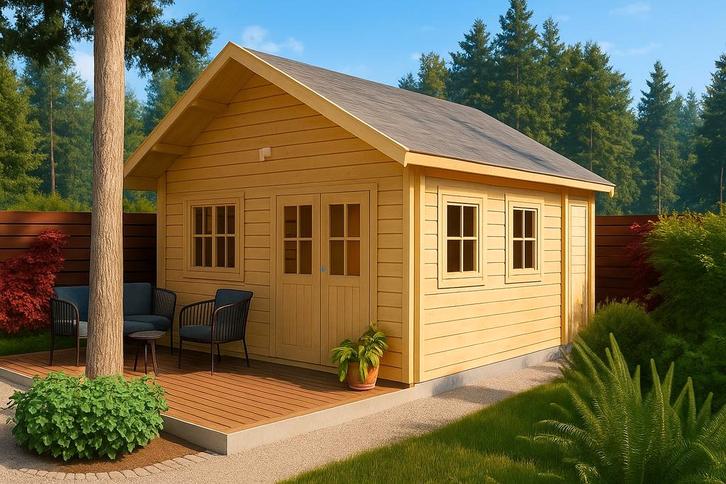 Tuinhuis vakantiehuisje Berlin 44 mm vuren incl. dakshingles, Tuin en Terras, Tuinhuizen, Nieuw, Blokhut, Hout, 500 cm of meer