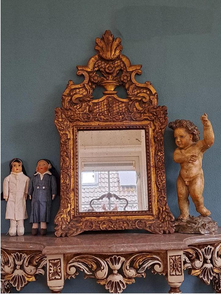 Bijzondere Antieke Franse Bruidsspiegel, Antiek en Kunst, Antiek | Spiegels, Minder dan 50 cm, Minder dan 100 cm, Rechthoekig