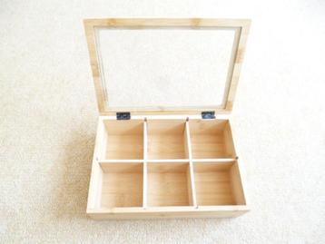 NIEUWE houten theedoos met doorzichtig deksel beschikbaar voor biedingen