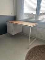 Bureau wit staal met houten blad, Huis en Inrichting, Bureaus, Ophalen, Zo goed als nieuw, Bureau