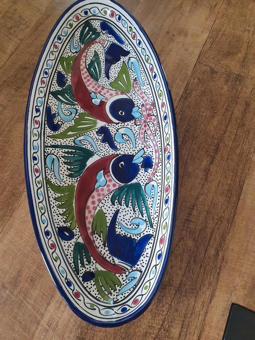 Vintage serveerschaal groot, puntgaaf en kleurrijk vissen, Antiek en Kunst, Antiek | Schalen, Ophalen of Verzenden