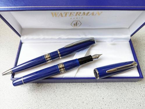 Waterman Charleston Blue 18K goud pennenset Nieuw, Verzamelen, Pennenverzamelingen, Nieuw, Pennenset, Waterman, Met doosje, Ophalen of Verzenden