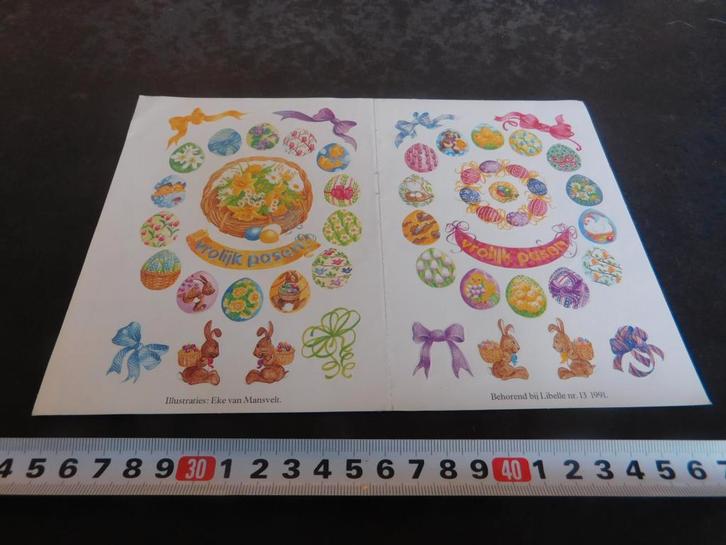 sticker set Libelle 1991 Vrolijk pasen Eke van Mansvelt, Verzamelen, Stickers, Zo goed als nieuw, Ophalen