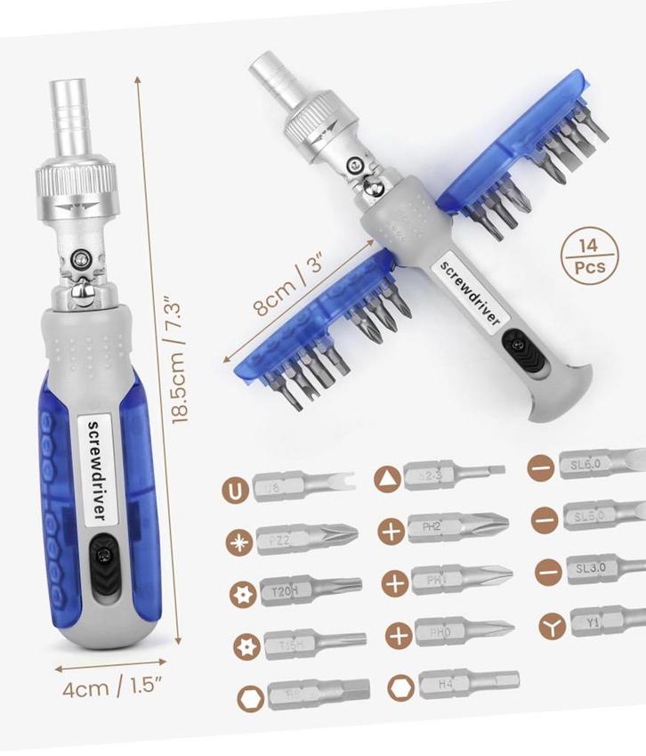 €16 incl verz: 14-in-1 ratelschroevendraaier set, Hobby en Vrije tijd, Overige Hobby en Vrije tijd, Nieuw, Verzenden