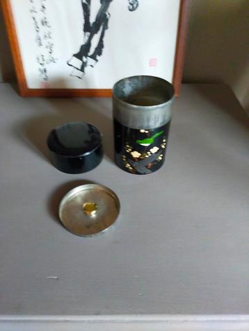 Vintage Japans theeblikje blik verzilverde lepel Nieuwpoort  beschikbaar voor biedingen