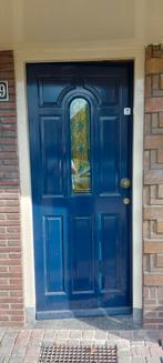 Hardhouten voordeur met glas in lood, Doe-het-zelf en Verbouw, Deuren en Horren, Ophalen, 80 tot 100 cm, 200 tot 215 cm, Glas